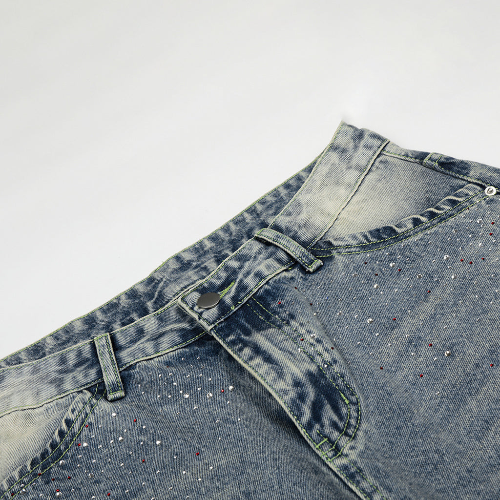 YAVIORA Rhinestone Wash Denim Shorts