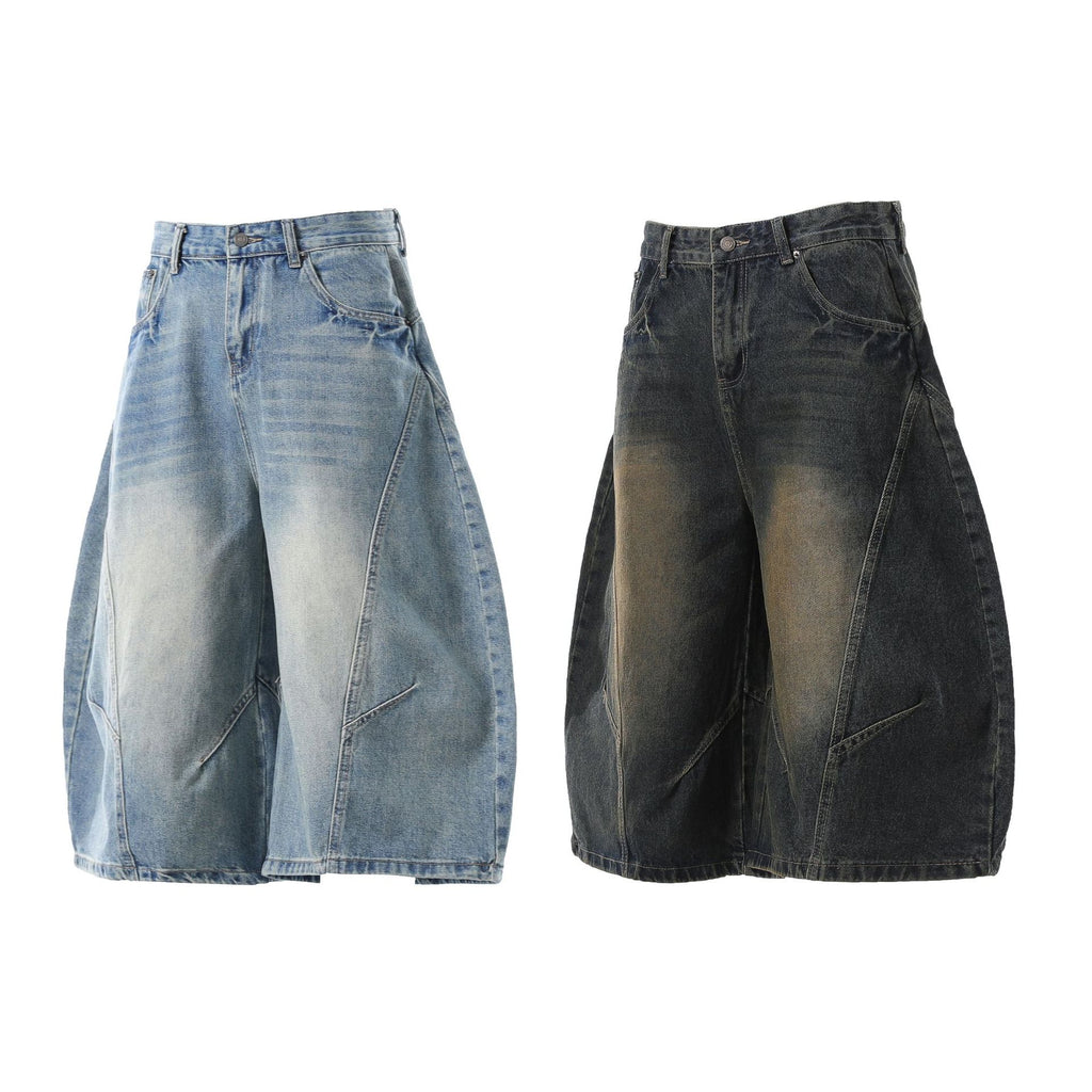 YAVIORA Vintage Washed Scimitar Fit Denim Shorts