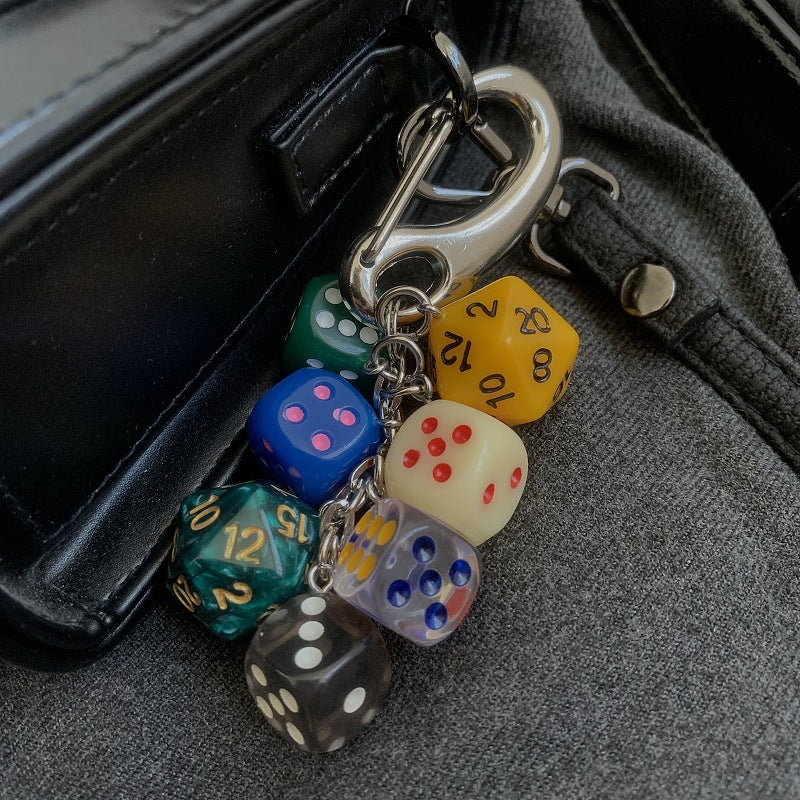 Colorful Dice Bag Charm Keychain Pendant Accessory