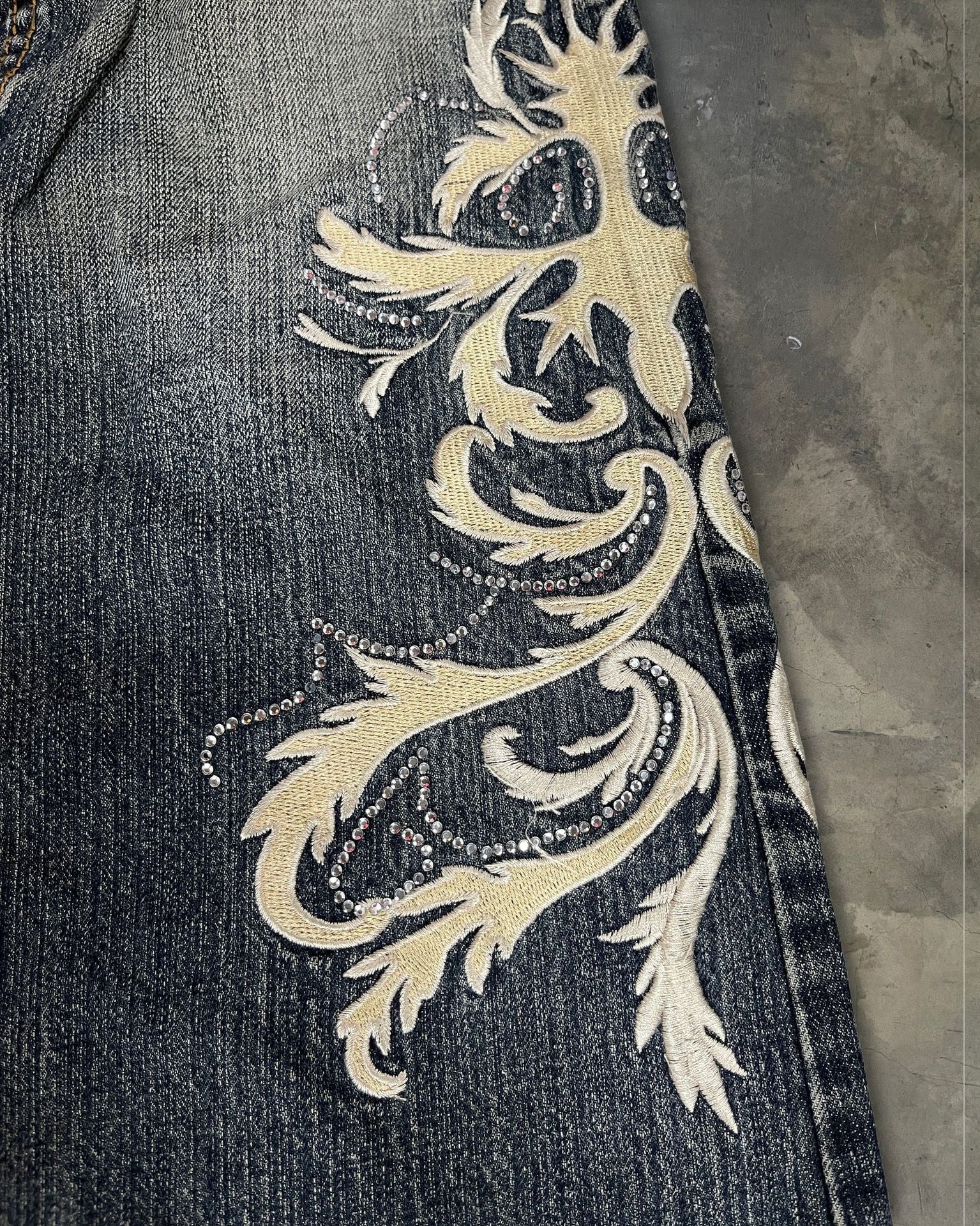 Y2K Dark-Style Patchwork Embroidered Flare Jeans