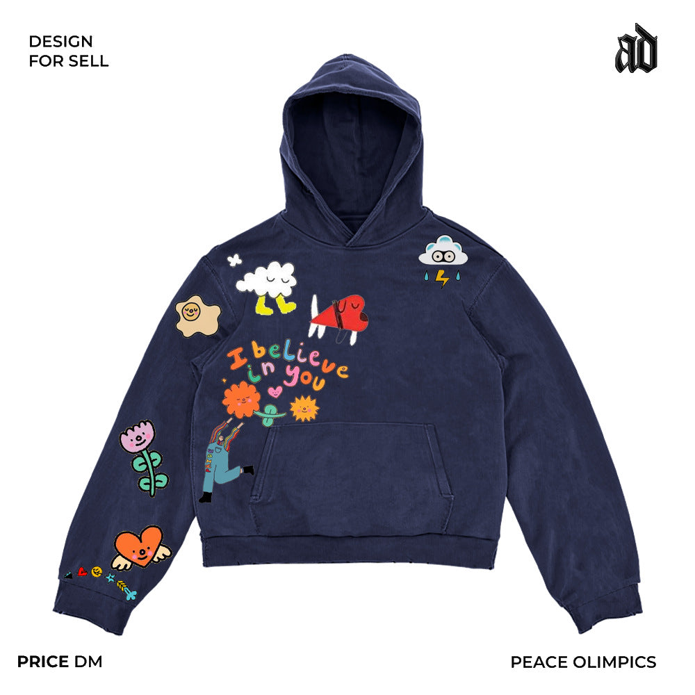 Unique Hand-Painted 3D Graffiti Print Hoodie