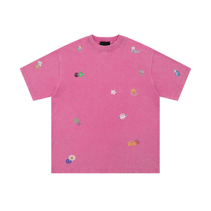 Yaviora Distressed Fun Print Short-Sleeve T-Shirt