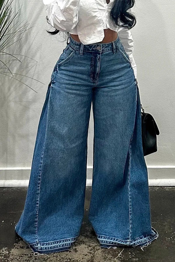 Y2K wide-leg jeans, patchwork flared pants