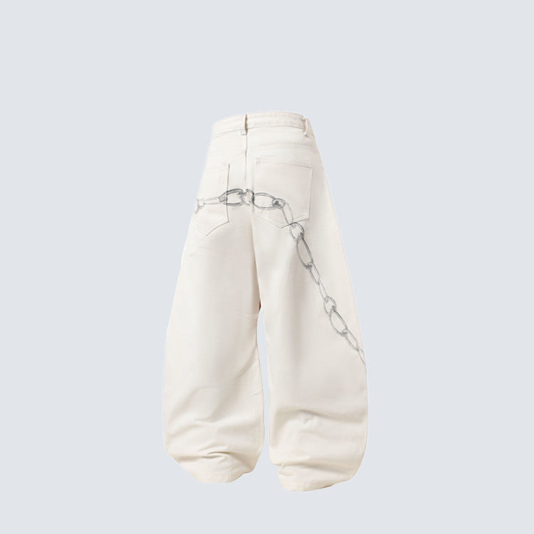 YAVIORA Red Cross Chain Wide Denim Pants