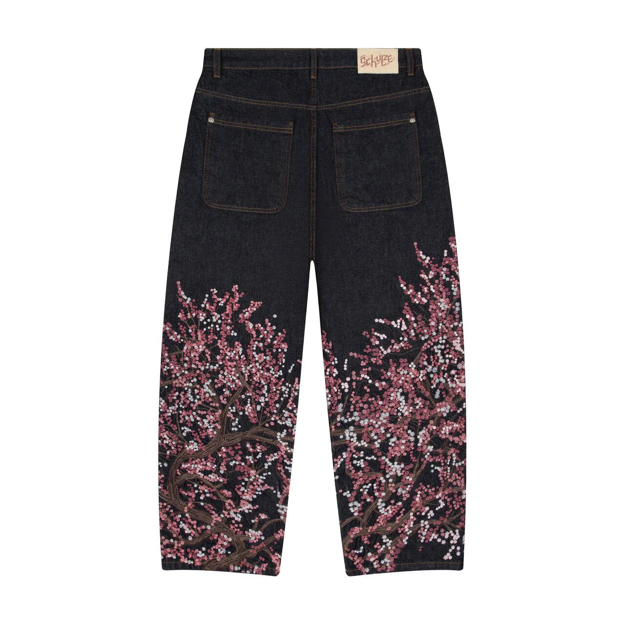 Retro Straight-leg Jeans with Plum Blossom Embroidery