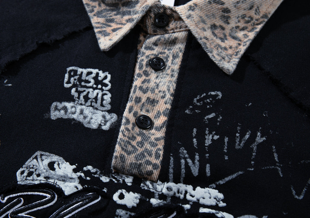 YAVIORA Leopard-Panel Cross Polo Shirt