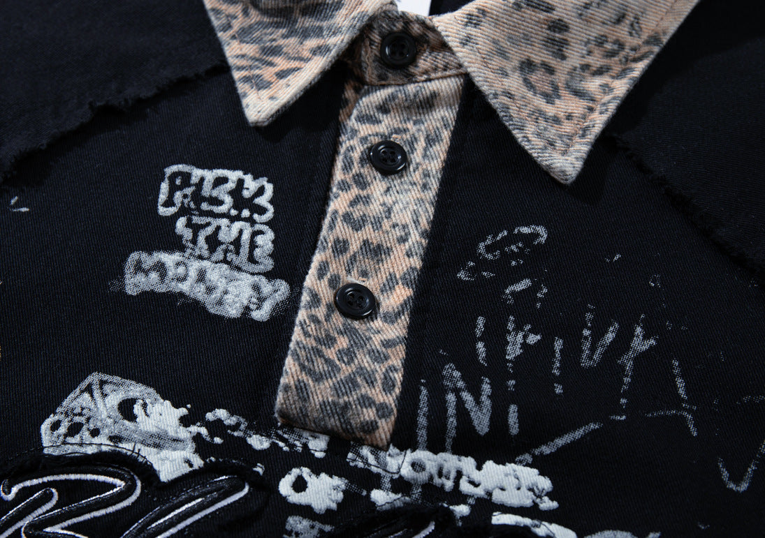 YAVIORA Leopard-Panel Cross Polo Shirt