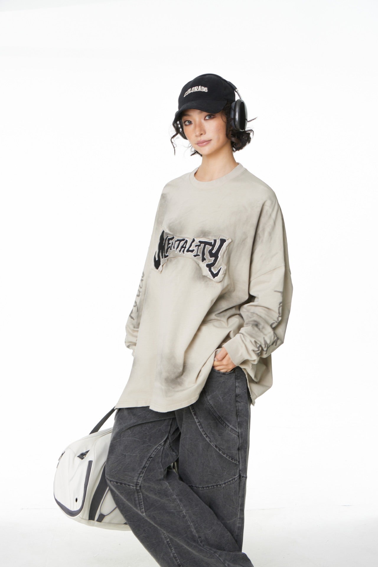YAVIORA distressed tee with patchwork embroidery