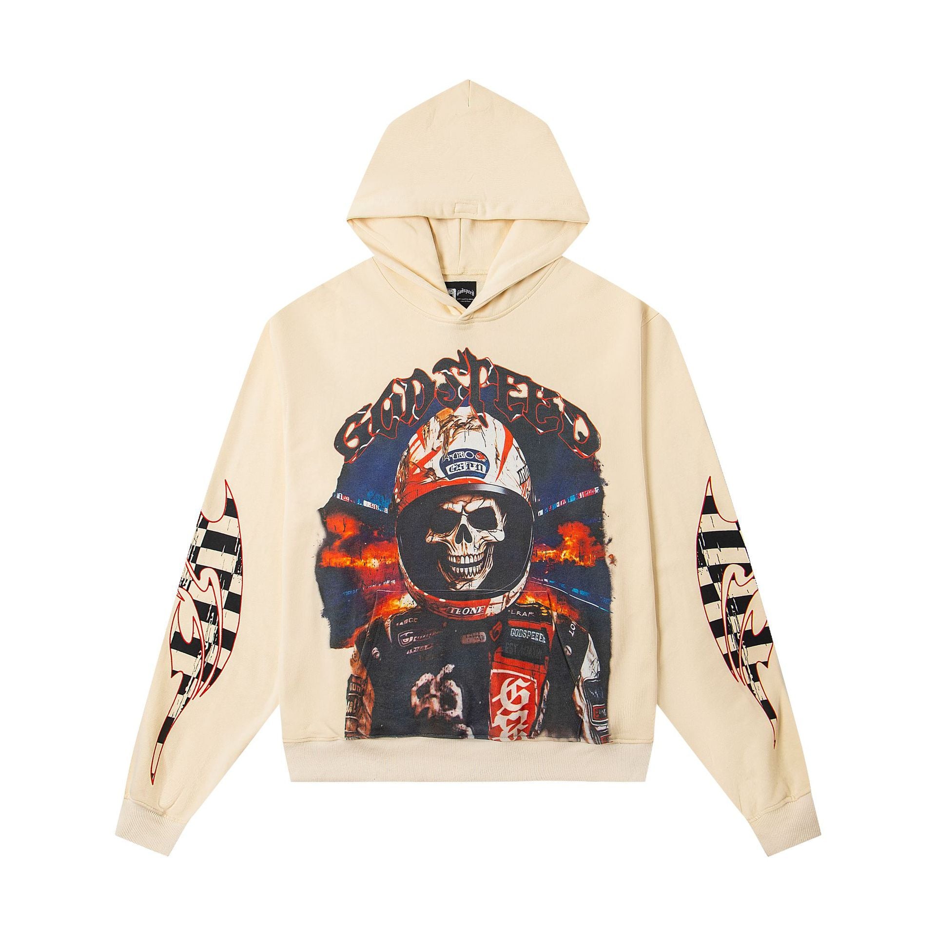 Vintage-Washed Pure Cotton Hip-Hop/Streetwear Hoodie with Print