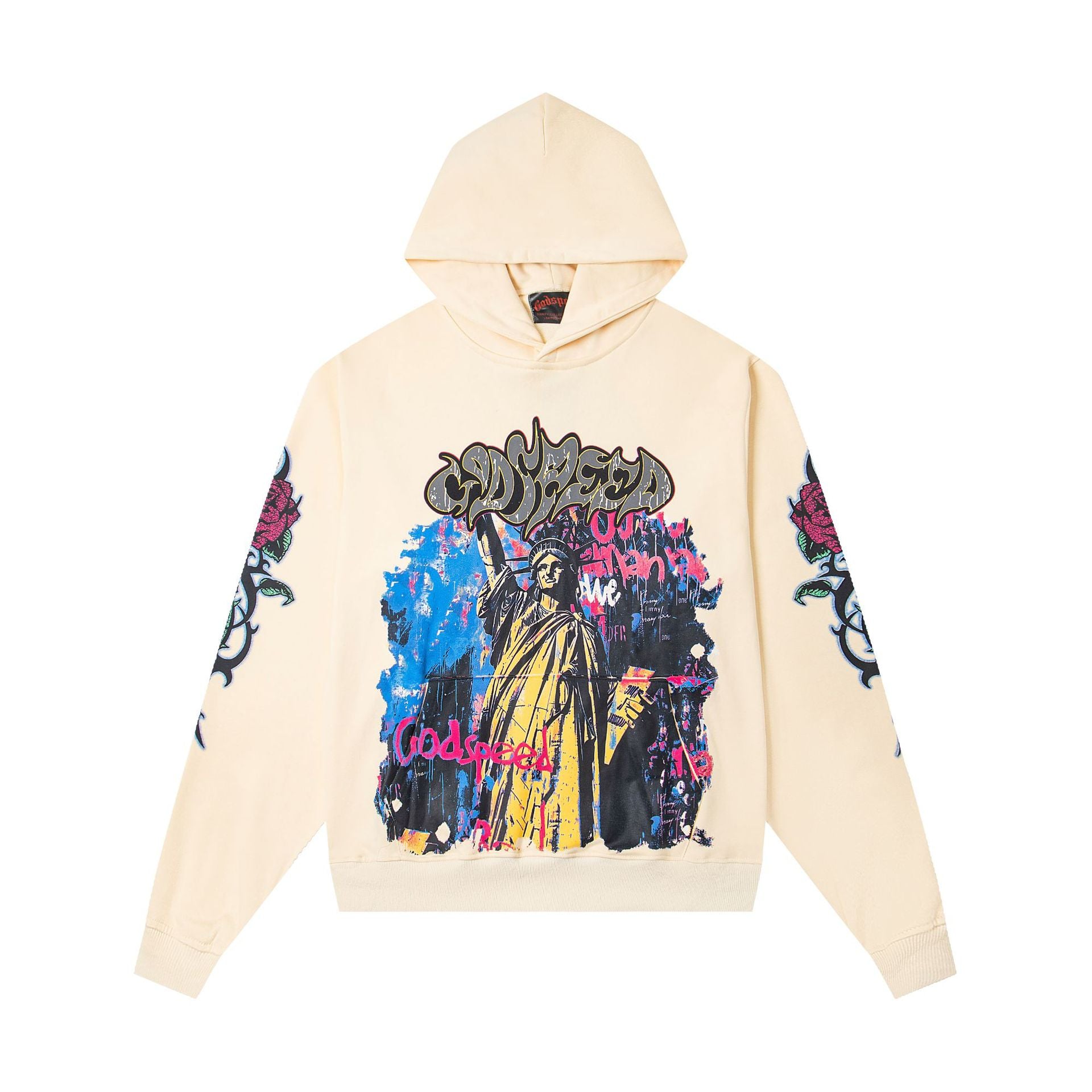 Vintage-Washed Pure Cotton Hip-Hop/Streetwear Hoodie with Print