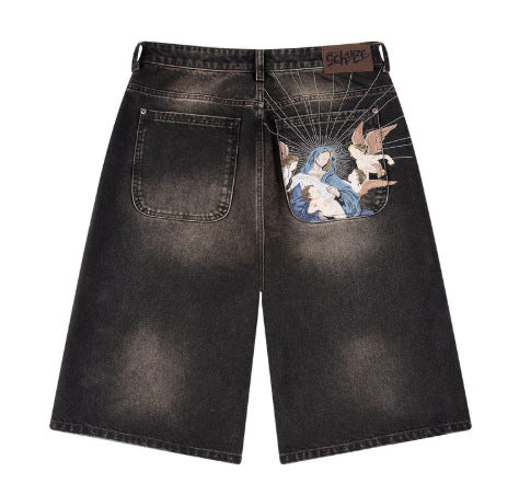 Retro Straight-leg Jeans with Plum Blossom Embroidery