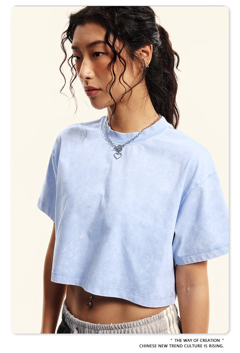 Yaviora Round Neck Crop Top Sexy Loose Short-Sleeve T-Shirt