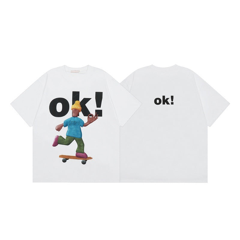 Yaviora Campus Letter OK Print Short-Sleeve T-Shirt
