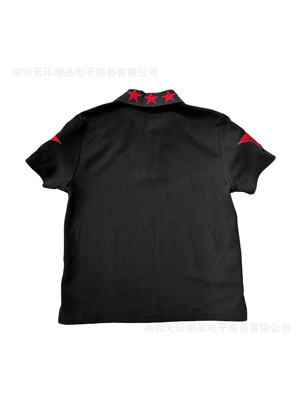 Dark-Style Polo Shirt with Cross and Star Print