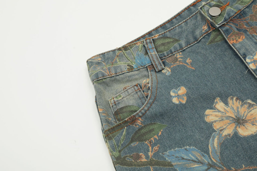 YAVIORA Retro Floral Print Jeans