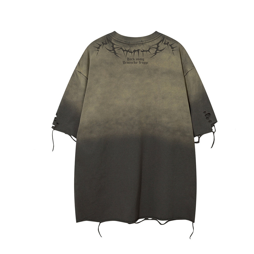 YAVIORA Short-Sleeve Distressed Washed T-Shirt