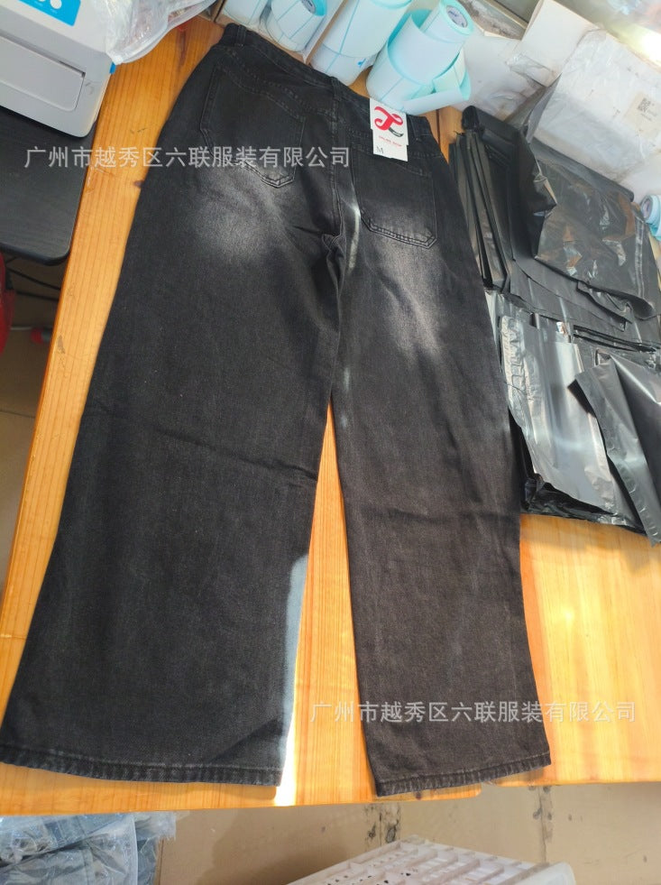 Y2K Men's Hip-Hop Jeans with American-Style Graphic Lettering