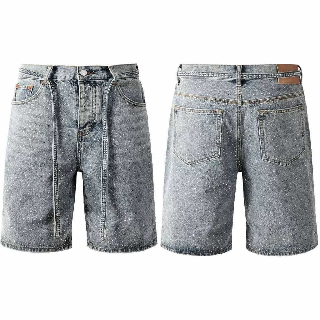 Full rhinestone hip-hop cross hot-fix denim shorts