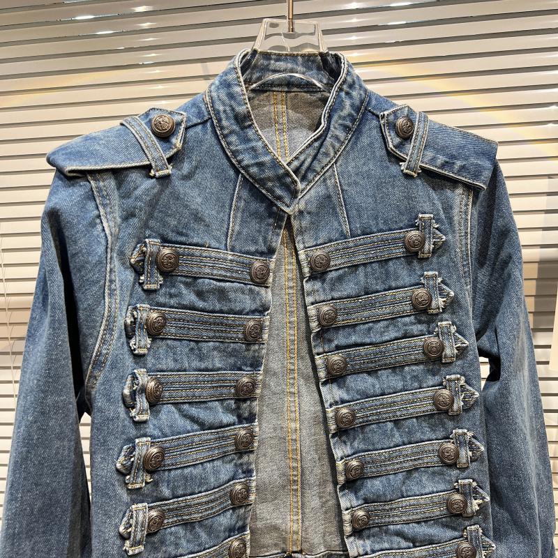 Y2K Classic Metal Ripped Button Washed Denim Jacket