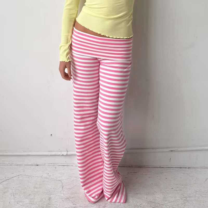 Women's Y2K Striped Fold-Over Waist Butt-Lifting Trousers
