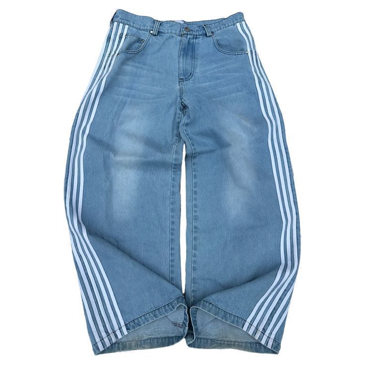 Y2K American retro style street style striped wide-leg loose jeans.