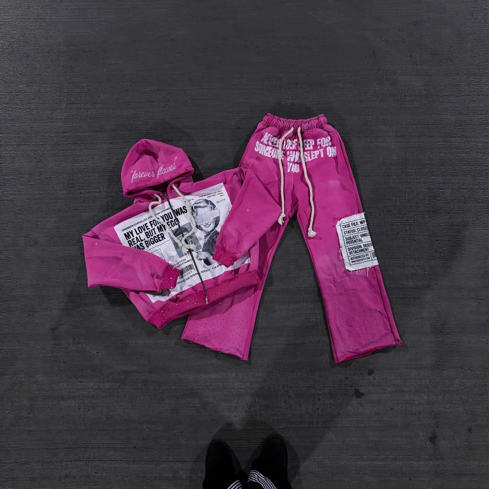 Y2K Newspaper Portrait Print Hoodie Sweatpants