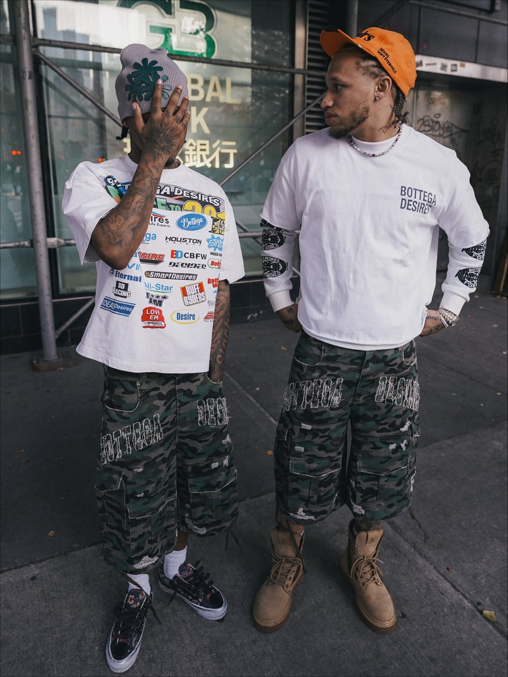 Camouflage Distressed Denim Cargo Shorts