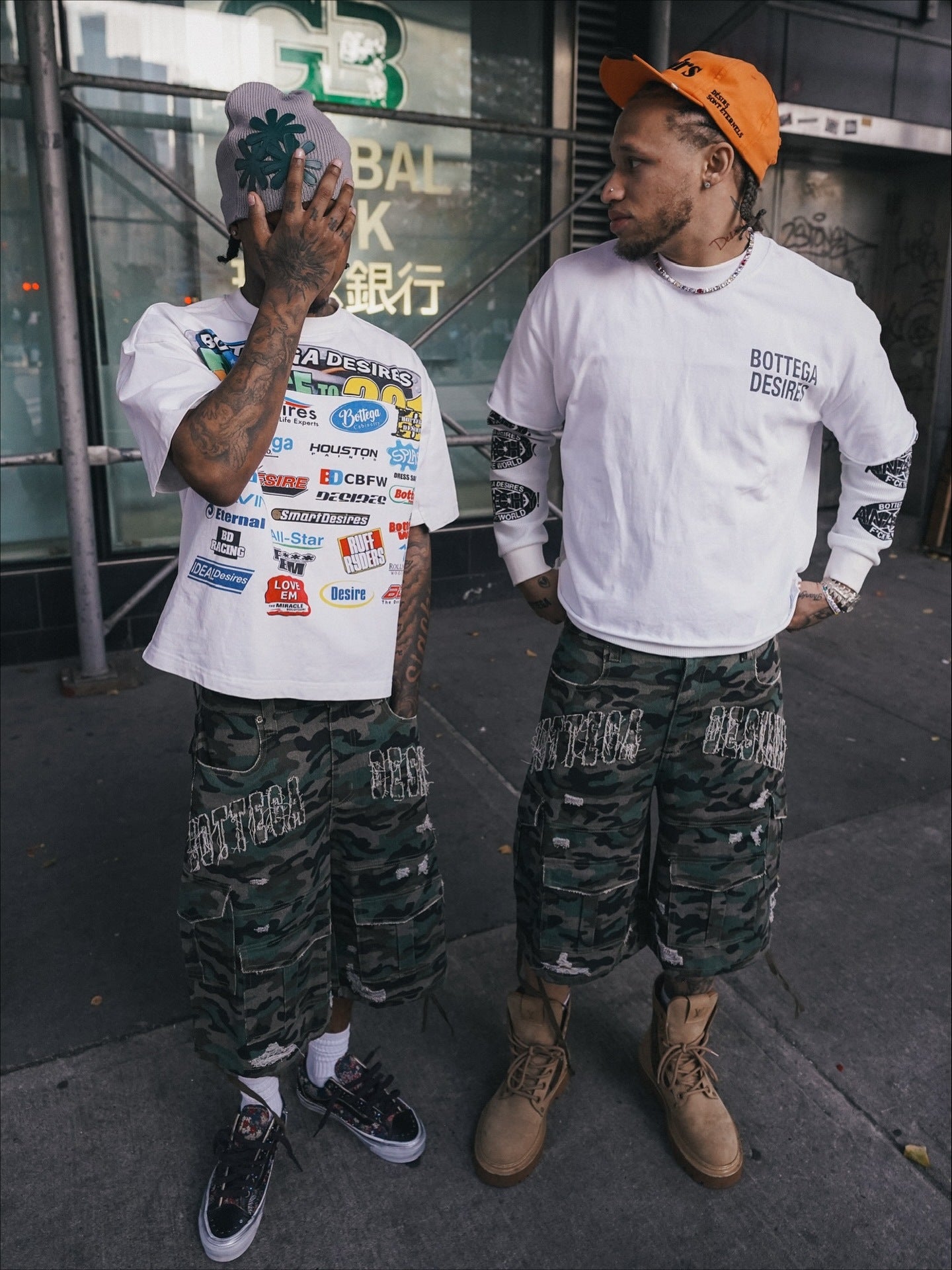 Camouflage Distressed Denim Cargo Shorts