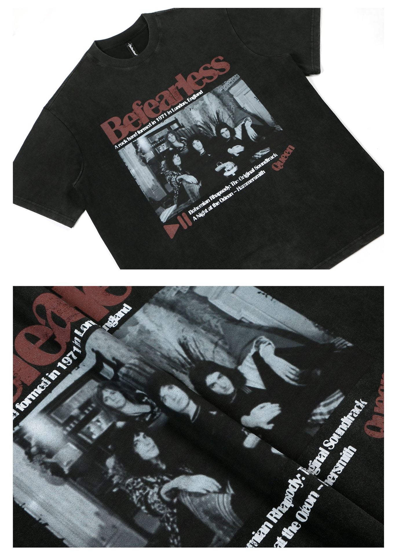 YAVIORA Distressed Band Print T-Shirt