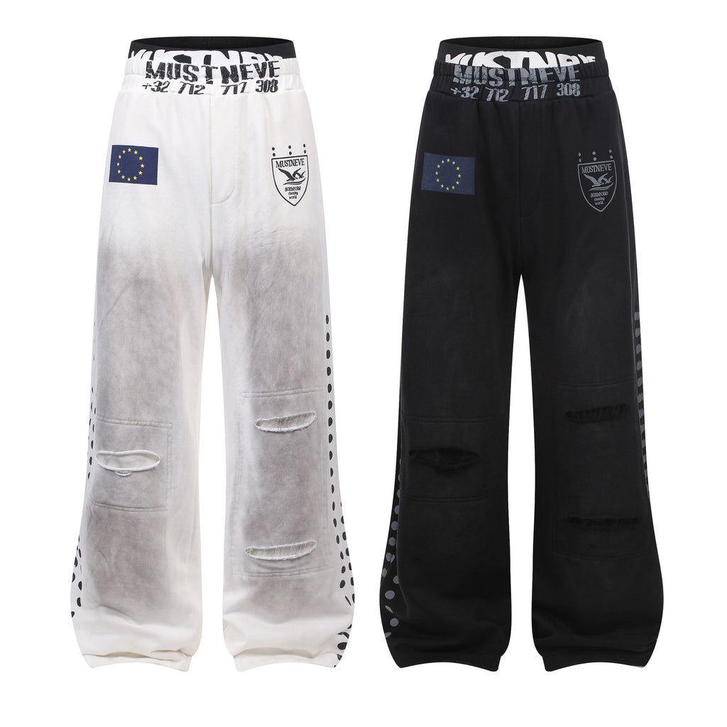 AVIORA Washed Ripped Drape Track Pants