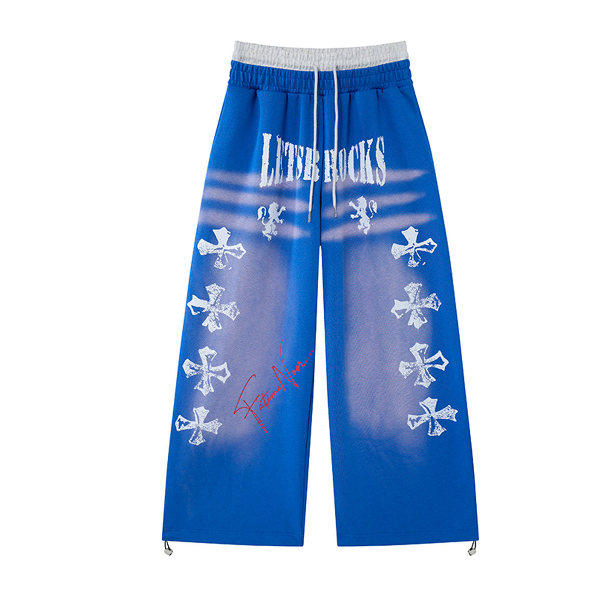 YAVIORA Cross Lion Faux Two-Piece Wide Leg Pants