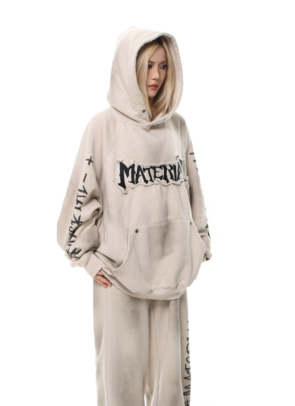 YAVIORA Wasteland Style Washed Embroidered Hoodie