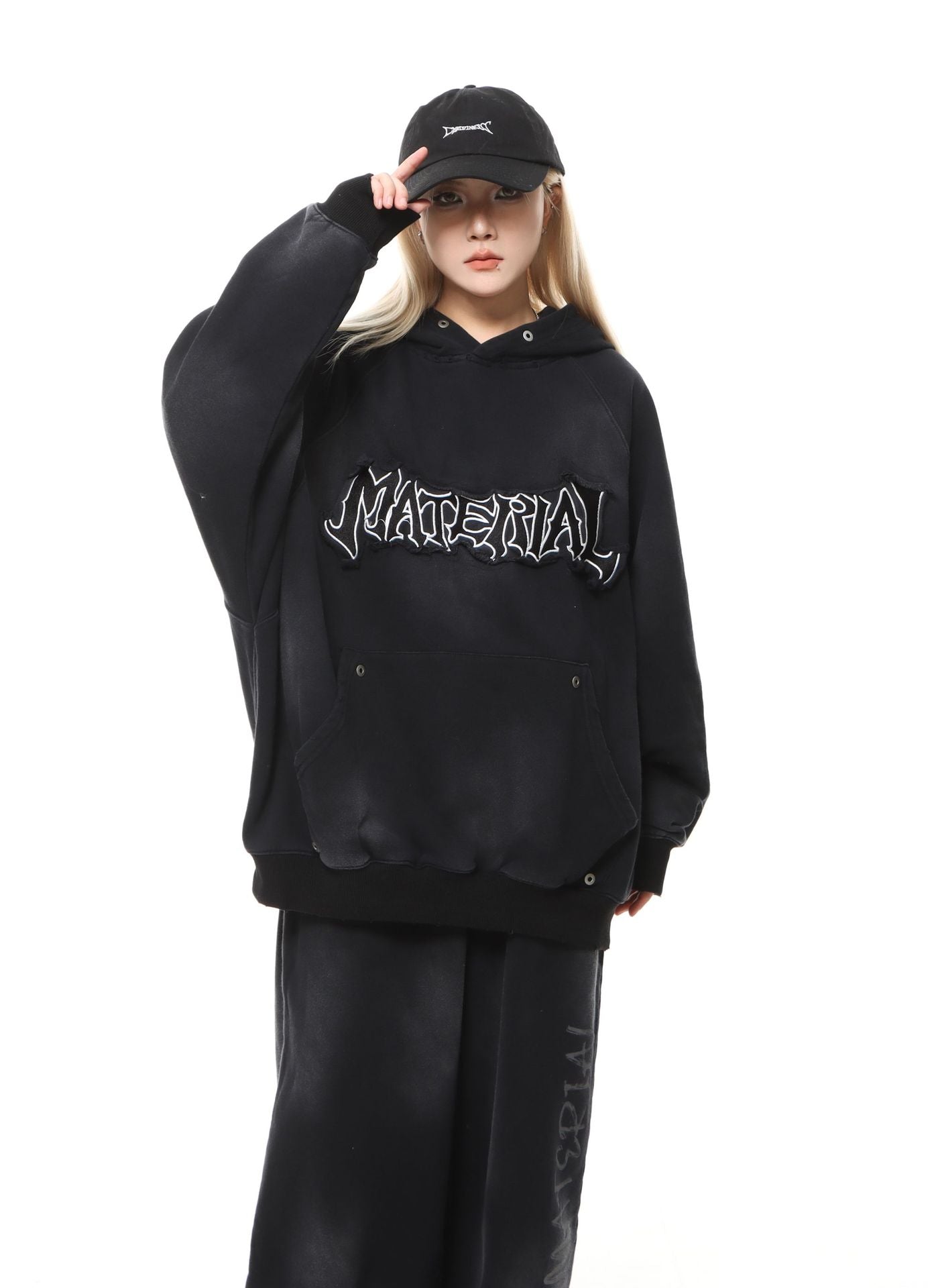 YAVIORA Wasteland Style Washed Embroidered Hoodie