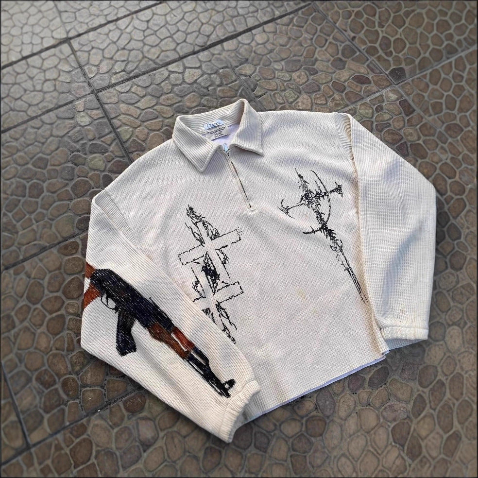 Stylish Jacket with Firearm and Letter Graphics