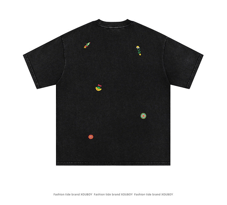Yaviora Distressed Fun Print Short-Sleeve T-Shirt