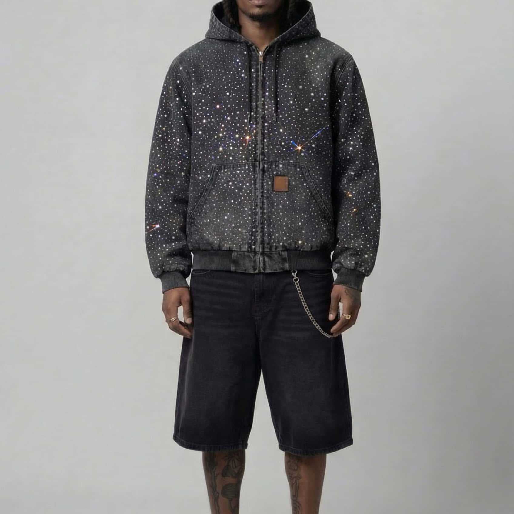 Y2K hip-hop heavy-duty rhinestone denim jacket