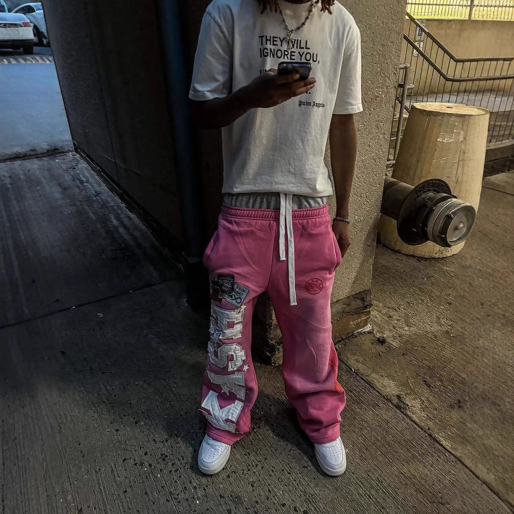 American-style appliqué embroidered sweatpants/sports pants