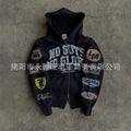 Y2K hip-hop Gothic print motorcycle-style zip-up hoodie.
