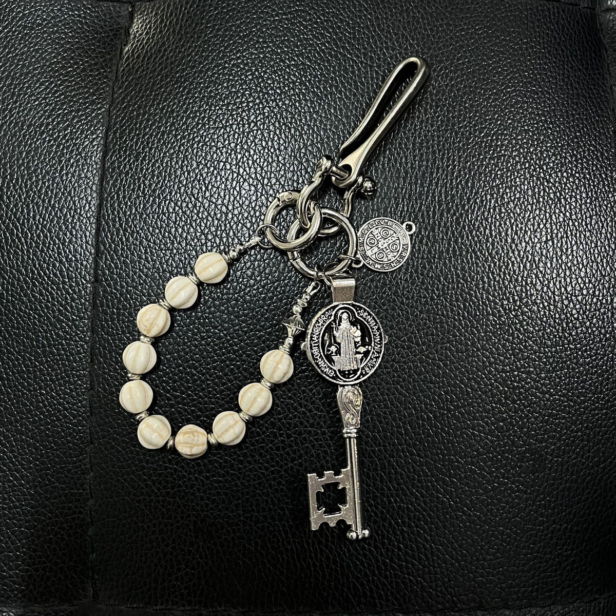 St Benedict Key Keychain Beaded Belt Clip Charm