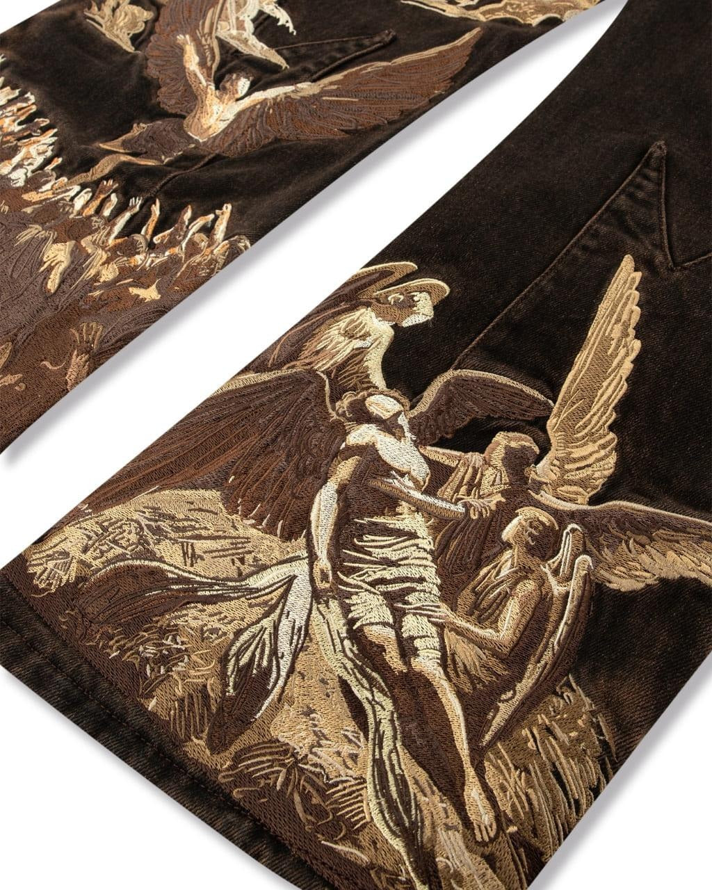 Vintage-Style Wide-Leg Jeans with Intricate Embroidery