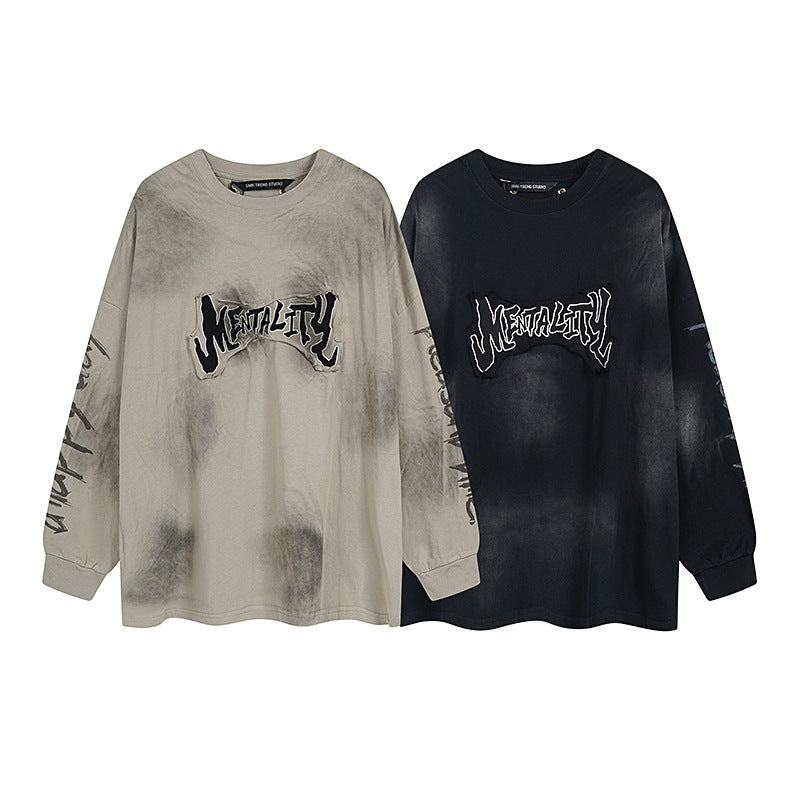 YAVIORA distressed tee with patchwork embroidery