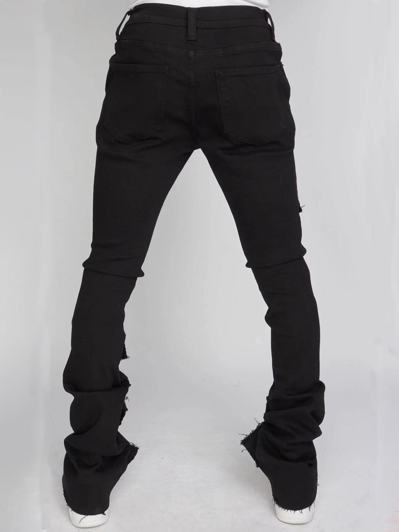Stretch Ripped Denim Layered Flare Cargo Jeans