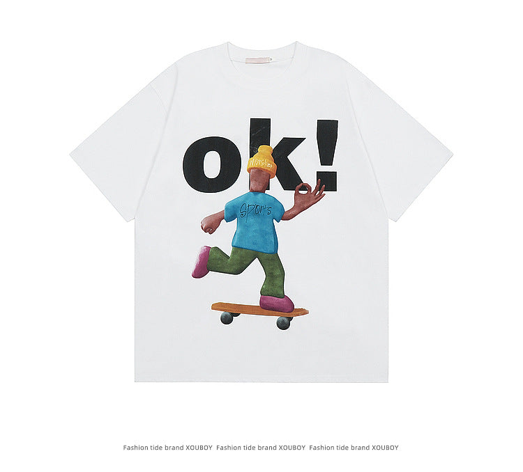 Yaviora Campus Letter OK Print Short-Sleeve T-Shirt