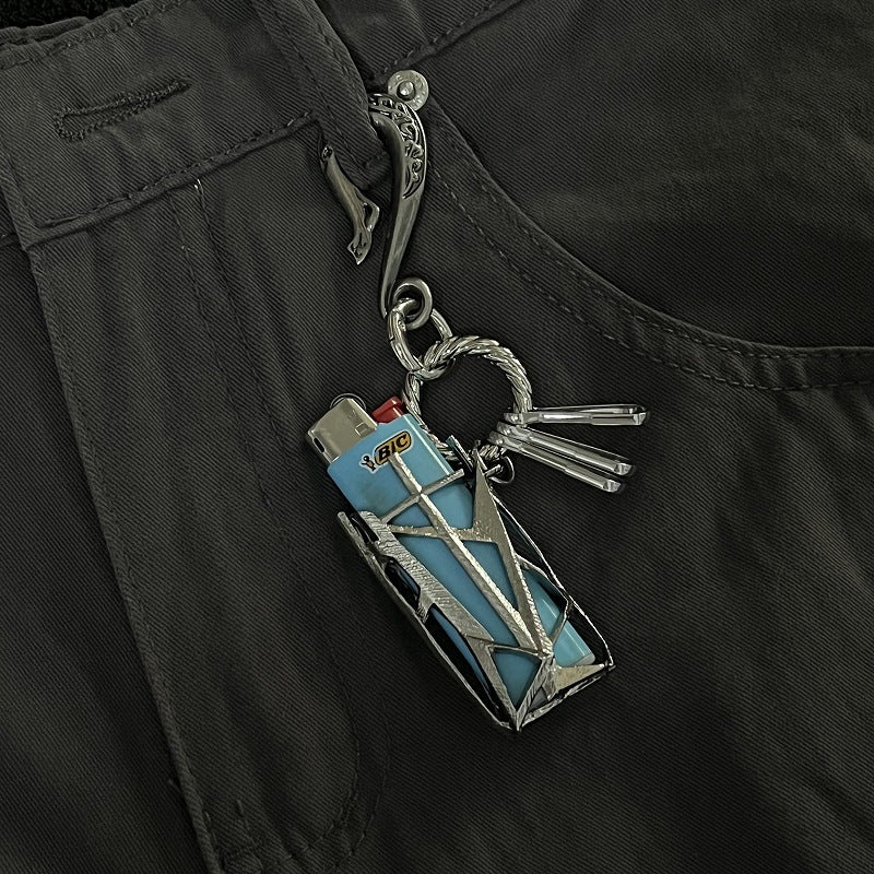 Silver Gothic Geometric Keychain Hook Pendant Charm