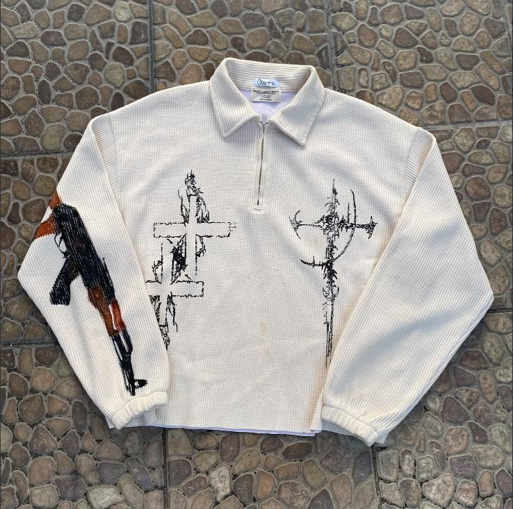 Stylish Jacket with Firearm and Letter Graphics