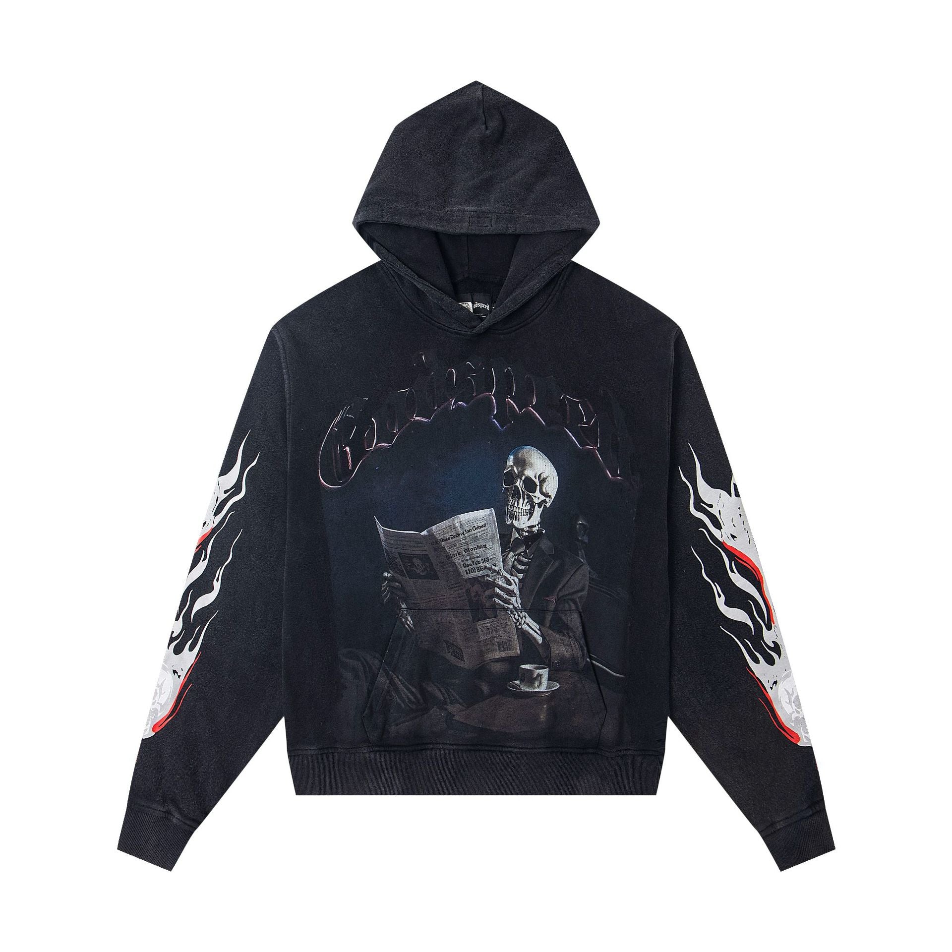 Vintage-Washed Pure Cotton Hip-Hop/Streetwear Hoodie with Print