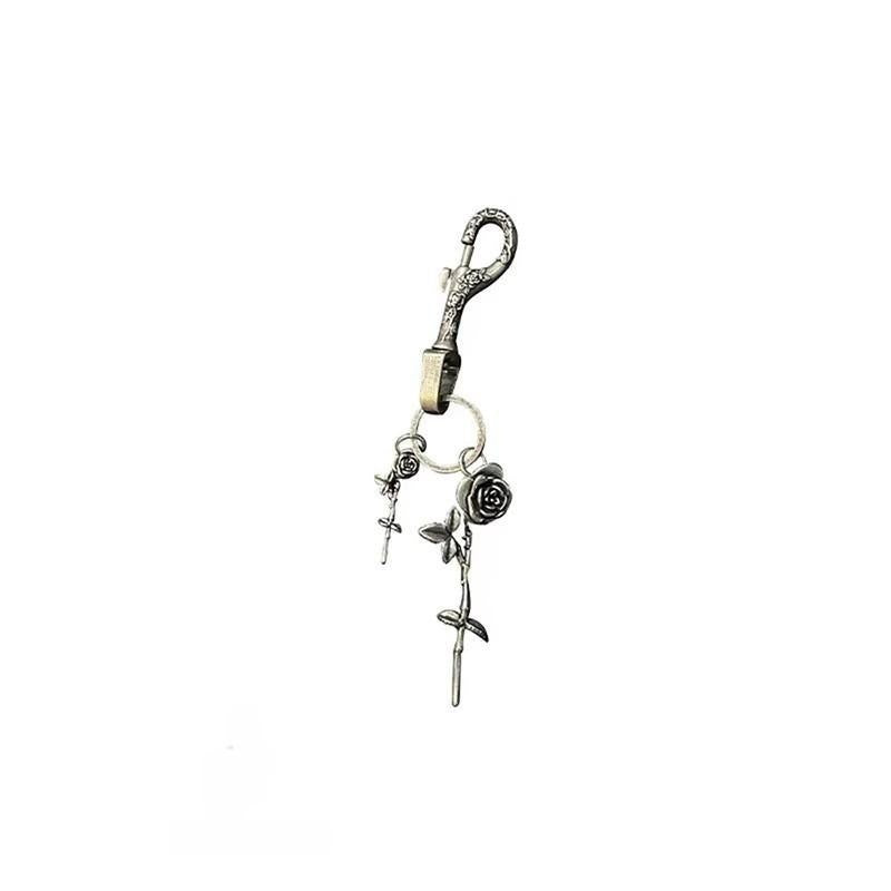 Gothic Rose Cross Keychain Charm