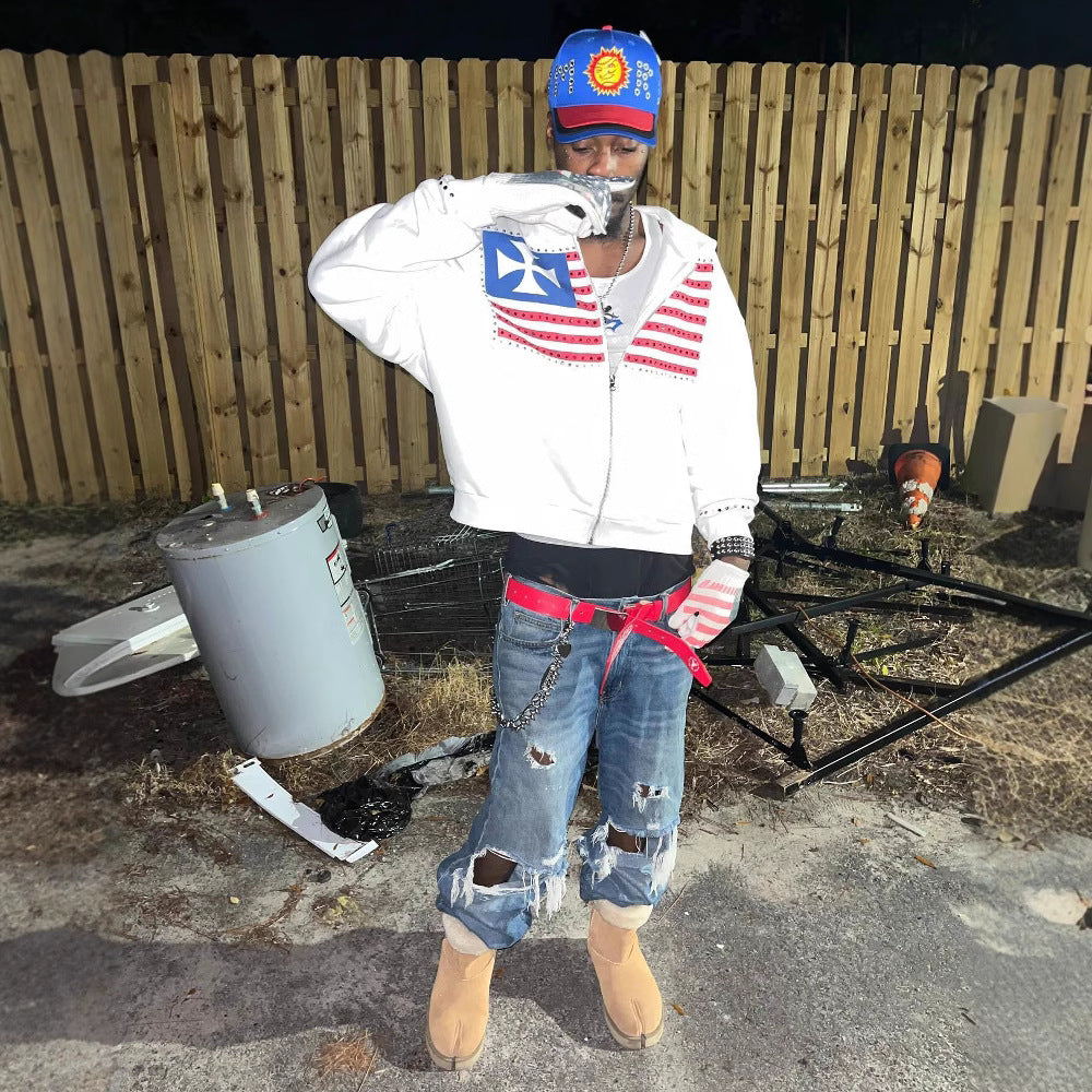"Freedom & Beauty" Letter Appliqué Hoodie