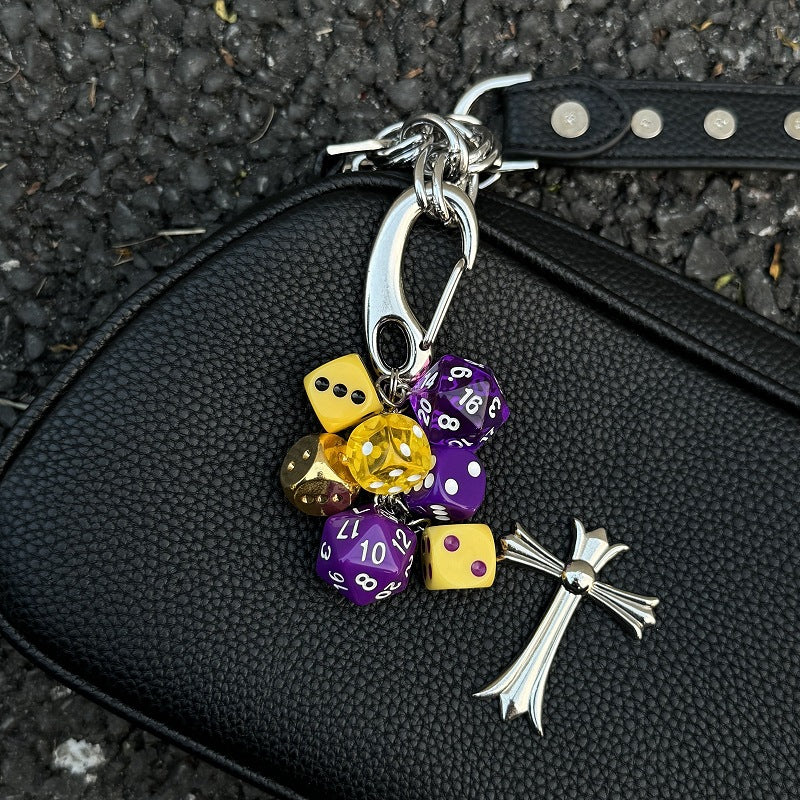 RPG Dice Keychain Bag Charm Purple Yellow Polyhedral