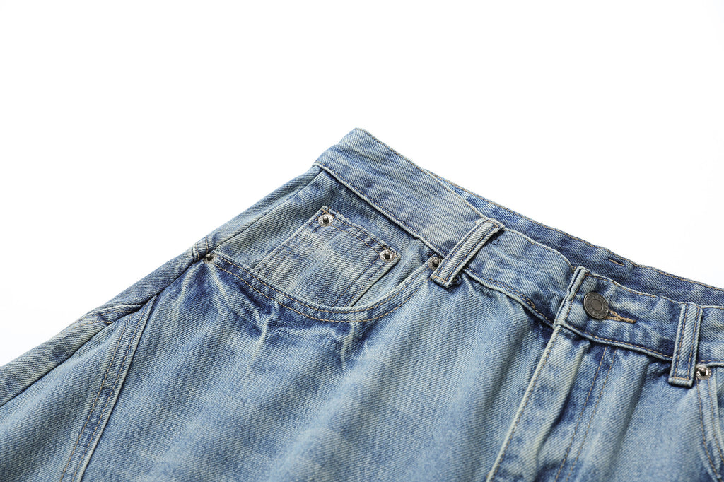 YAVIORA Vintage Washed Scimitar Fit Denim Shorts